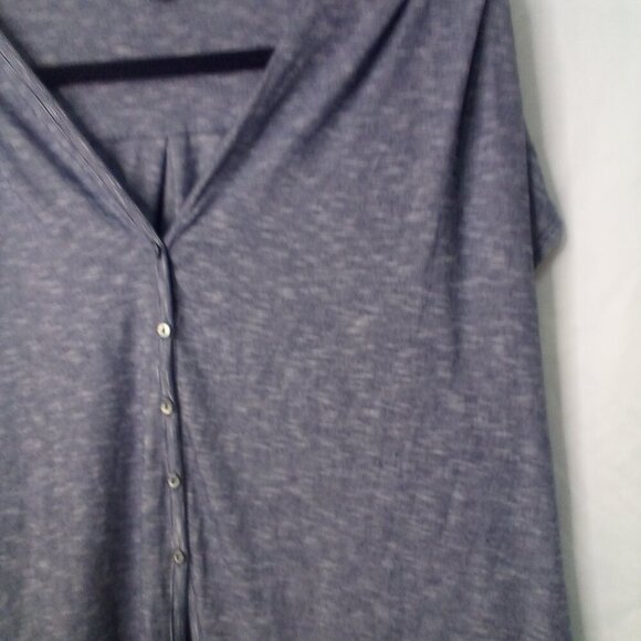 Max Edition Blouse L Short Sleeve Button Front Tie Hem V-Neck Blue - Picture 8 of 14